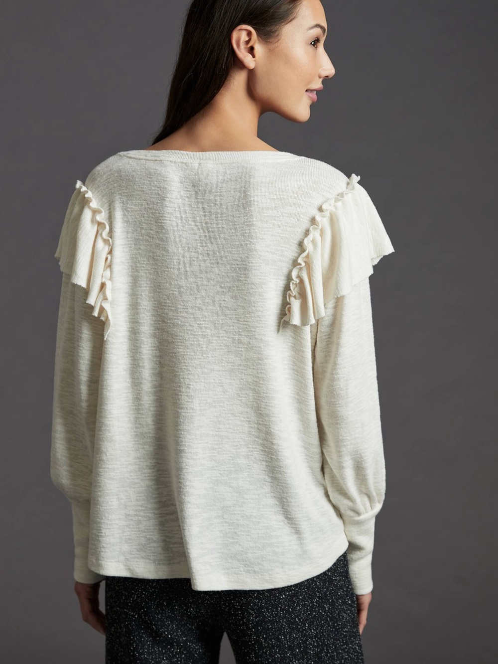 PILCRO Anthropologie Cozy Popover Knit Top Ruffled Ivory Boho Size M - Picture 4 of 12